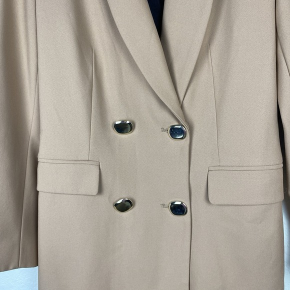 Zara M Double Breasted Blazer Jacket Long Camel Tan Gold Blogger Fave Old Money - Picture 8 of 10